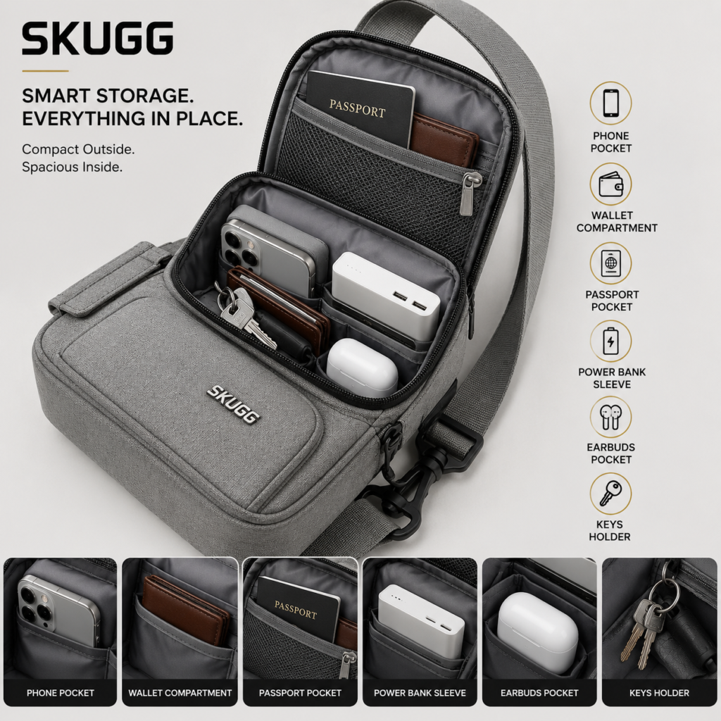 Multi Pocket Sling Bag with organized storage
